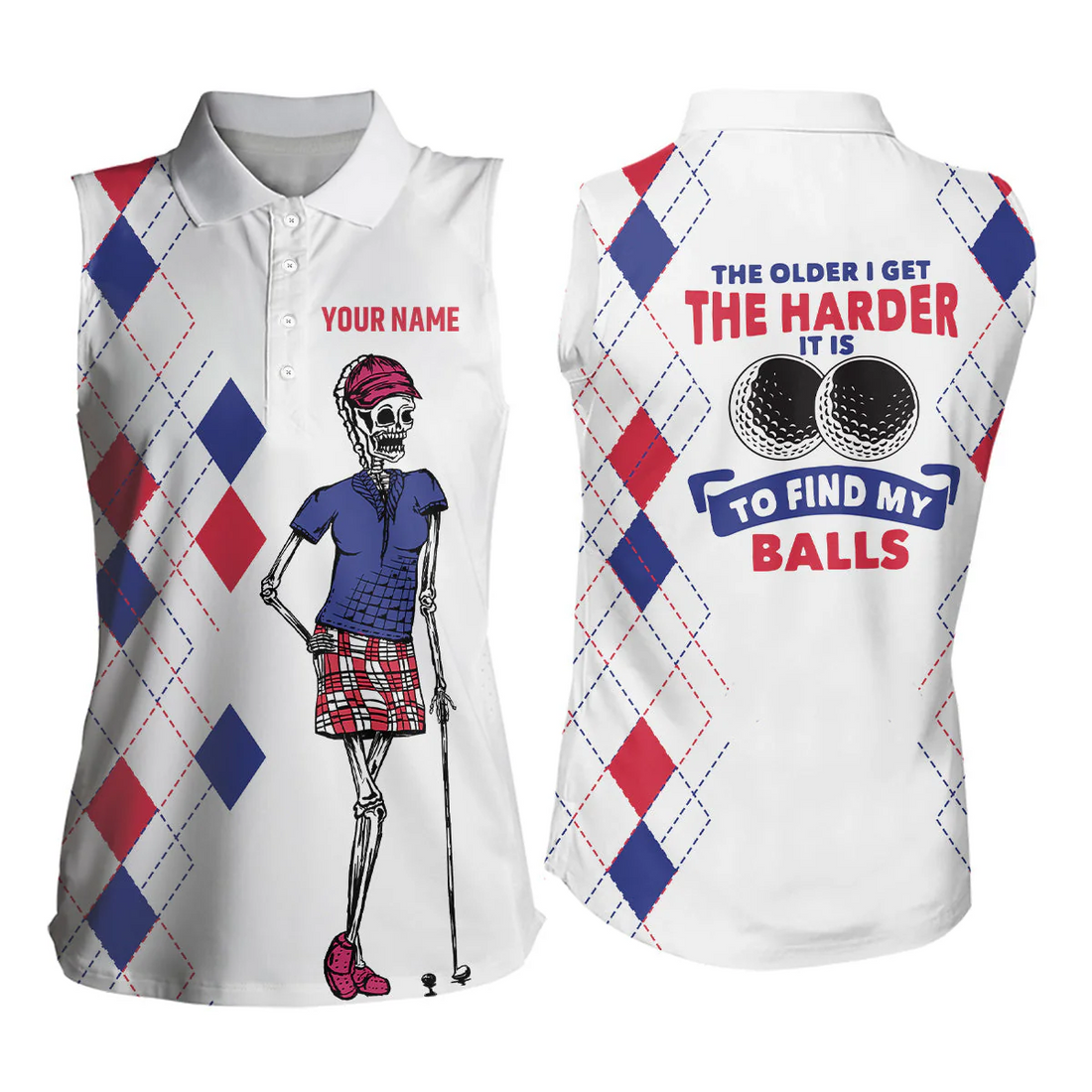 Custom Name The Older I Get The Harder It Is Argyle Skull Polo Shirt, Golf Shirt For Women, Ladies Golf Polos