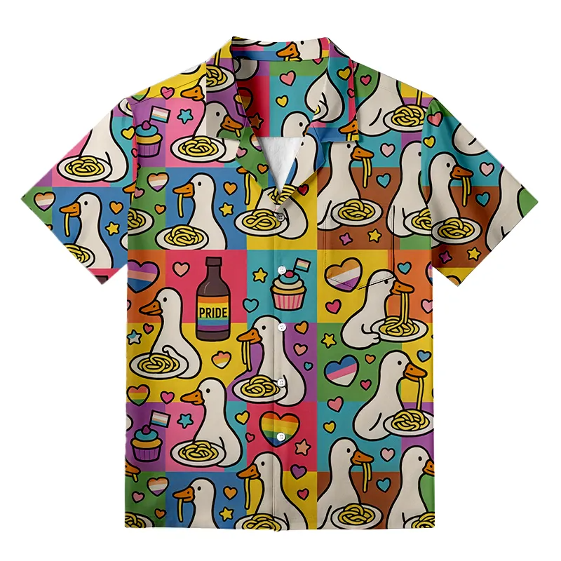 Pride Japanese Goose Eat Spaghetti Hawaiian Golf Shirt, Unique Golf Shirt, Tropical Vibe Funny Golf Shirt