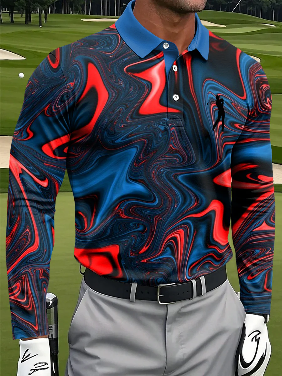 Multi Color Marble Texture Print Casual Business Polo ShirtPolo ShirtFor Men, Golf Gift For Men