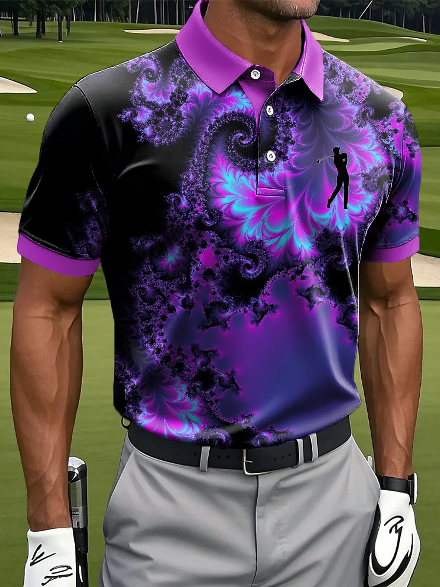 Retro Art Abstract Spiral Print Casual Business Polo ShirtPolo ShirtFor Men, Golf Gift For Men