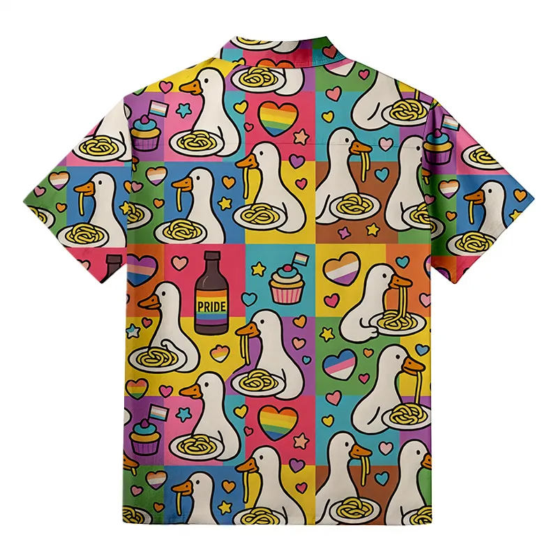 Pride Japanese Goose Eat Spaghetti Hawaiian Golf Shirt, Unique Golf Shirt, Tropical Vibe Funny Golf Shirt