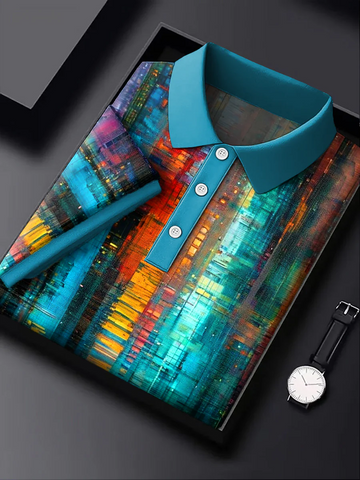 Colorful Line Art Printing Casual Business Polo ShirtPolo ShirtFor Men, Golf Gift For Men