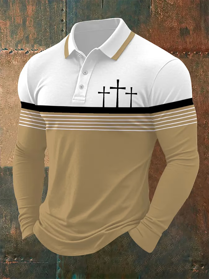 Christian Faith Polo ShirtFor Men, Vintage Long Sleeve Polo ShirtRetro Golf Polo