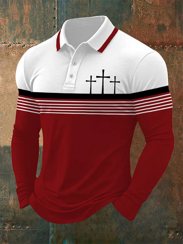 Christian Faith Polo ShirtFor Men, Vintage Long Sleeve Polo ShirtRetro Golf Polo