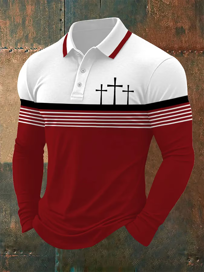 Christian Faith Polo ShirtFor Men, Vintage Long Sleeve Polo ShirtRetro Golf Polo
