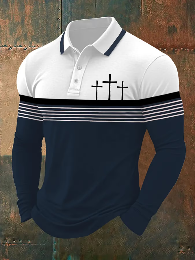 Christian Faith Polo ShirtFor Men, Vintage Long Sleeve Polo ShirtRetro Golf Polo