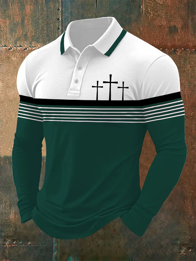 Christian Faith Polo ShirtFor Men, Vintage Long Sleeve Polo ShirtRetro Golf Polo