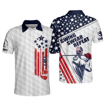Swing Swear Repeat Patriotic Day American Flag Golf Polo Shirtol Golf Gift, Golfing Apparel
