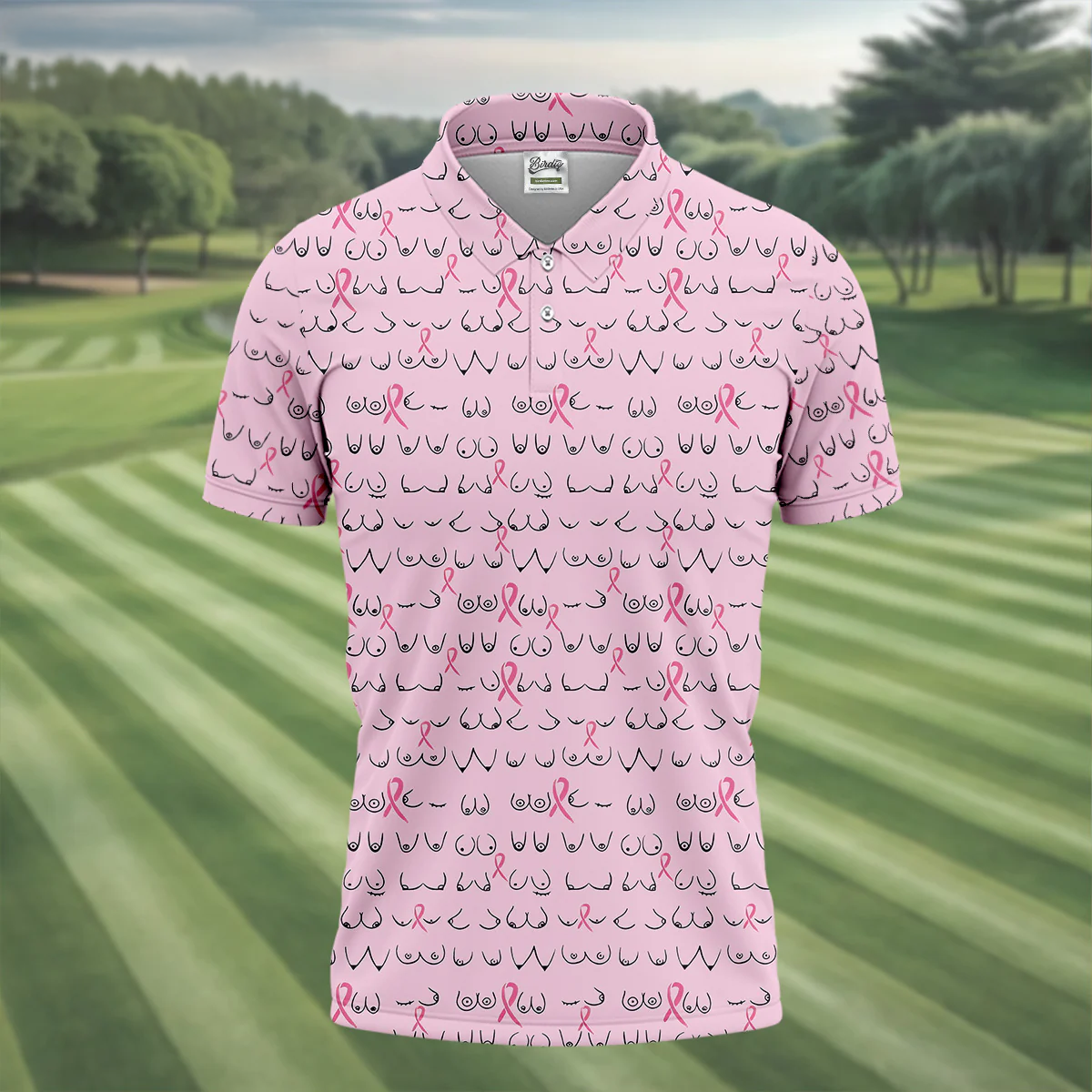 Funny Pink Men's Golf Shirt With Socks Free, Breast Cancer Awareness Gift