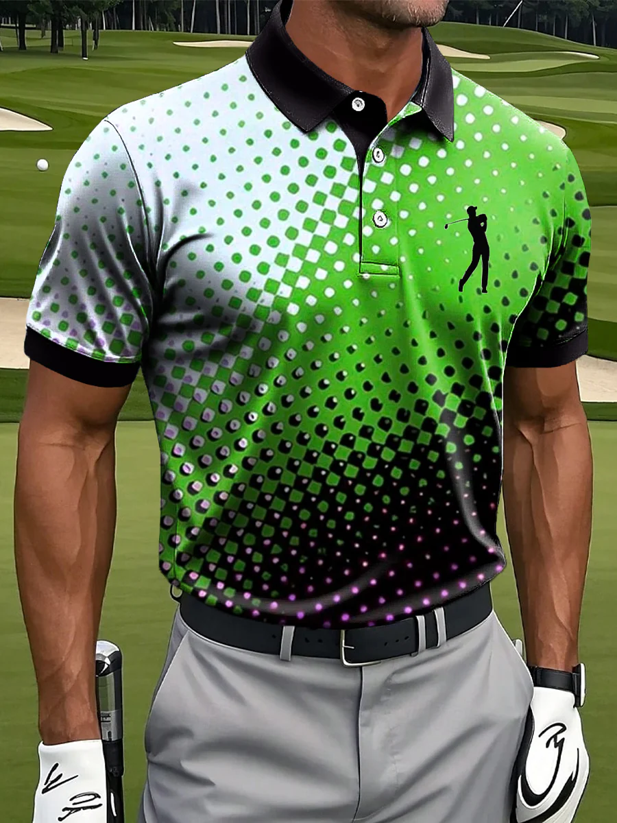 Retro Color Gradient Polka Dot Art Print Casual Business Polo Shirto ShirtFor Men, Golf Gift For Men