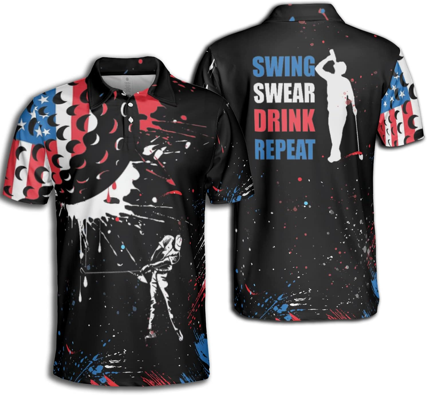 Golf Man Swing Swear Drink Repeat Golf Polo Shirtlf Gift For Men, Golf Shirts For Men
