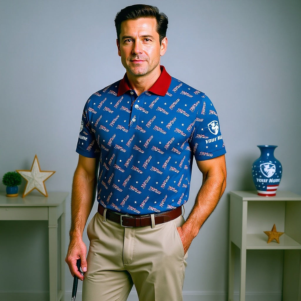 We The People 1776-2026 Navy Golf Shirt, 250th Anniversary Patriotic Golf Shirt, Golf Shirts For Men, Polo For Men