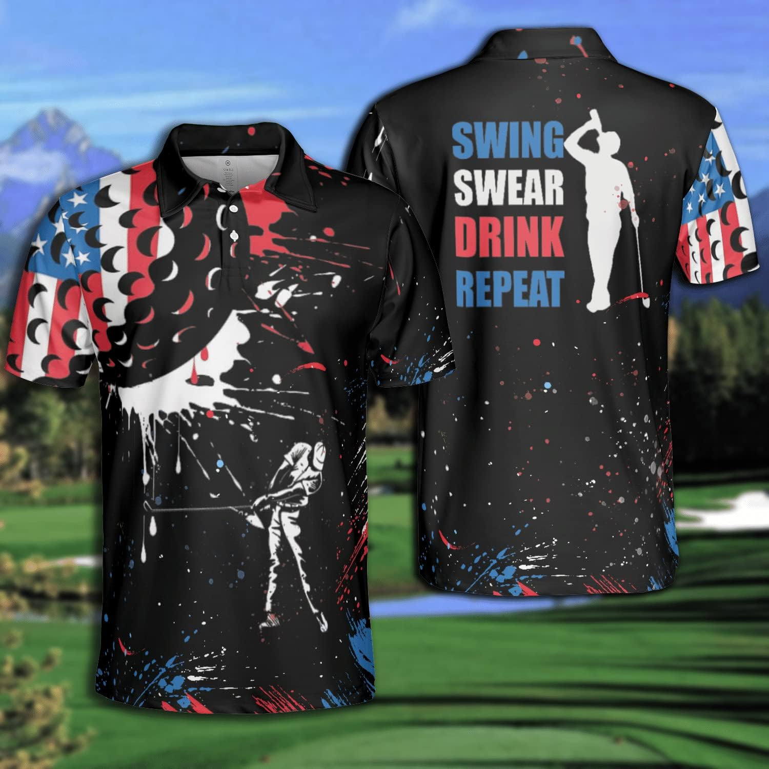 Golf Man Swing Swear Drink Repeat Golf Polo Shirtlf Gift For Men, Golf Shirts For Men