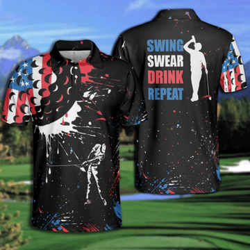 Golf Man Swing Swear Drink Repeat Golf Polo Shirtlf Gift For Men, Golf Shirts For Men
