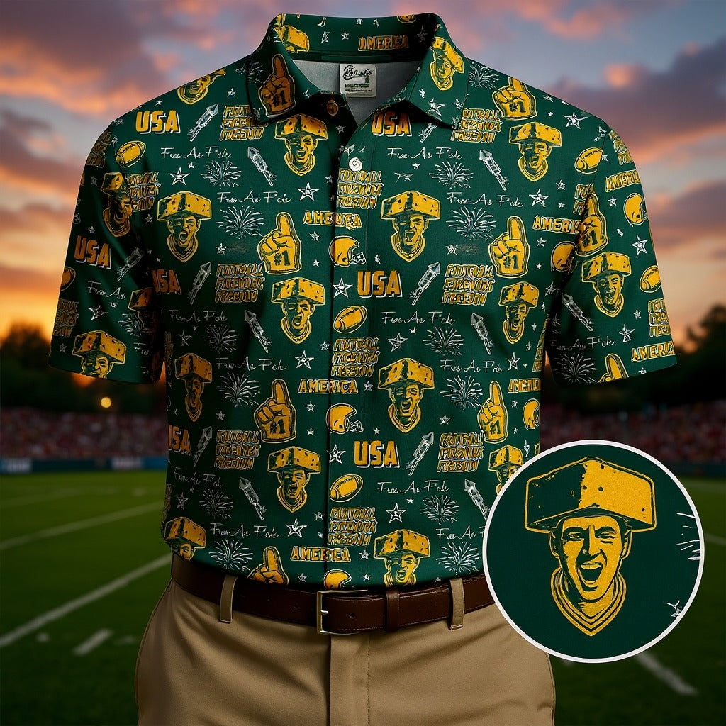 Cheesehead Dark Green And Gold Sport Polo, American Football League Gift Ideas For Football Fans