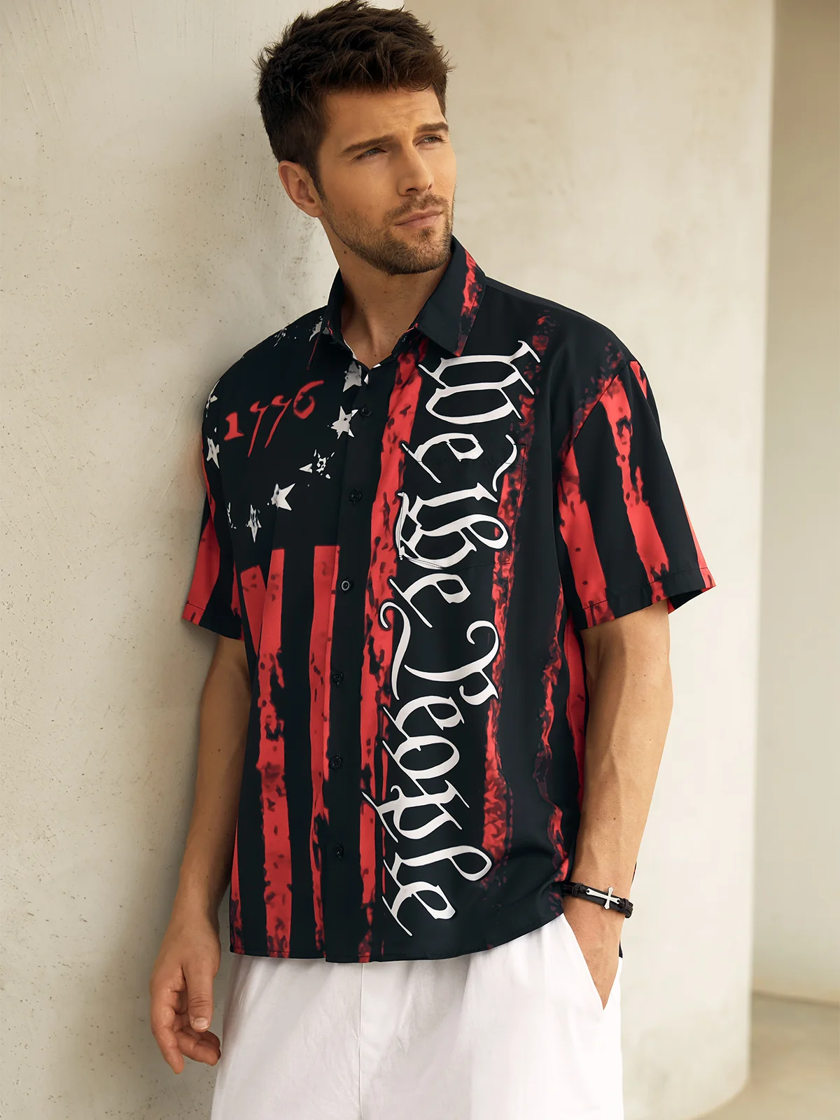 1776 We The People Red And Black Hawaiian Golf Shirt, 250th Anniversary Tropical Vibe Men's Golf Shirt