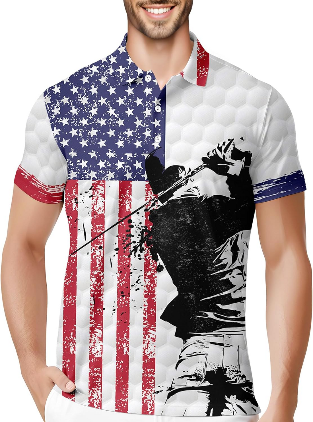 American Flag 50 Stars Patriotic Funny Swing Golf Polo Shirtlf Gift For Men, Golf Shirts For Men