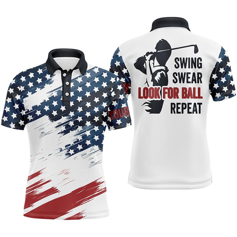 Swing Swear Look For Ball Repeat American Flag Custom Name Golf Polo Shirtlf Gift For Men