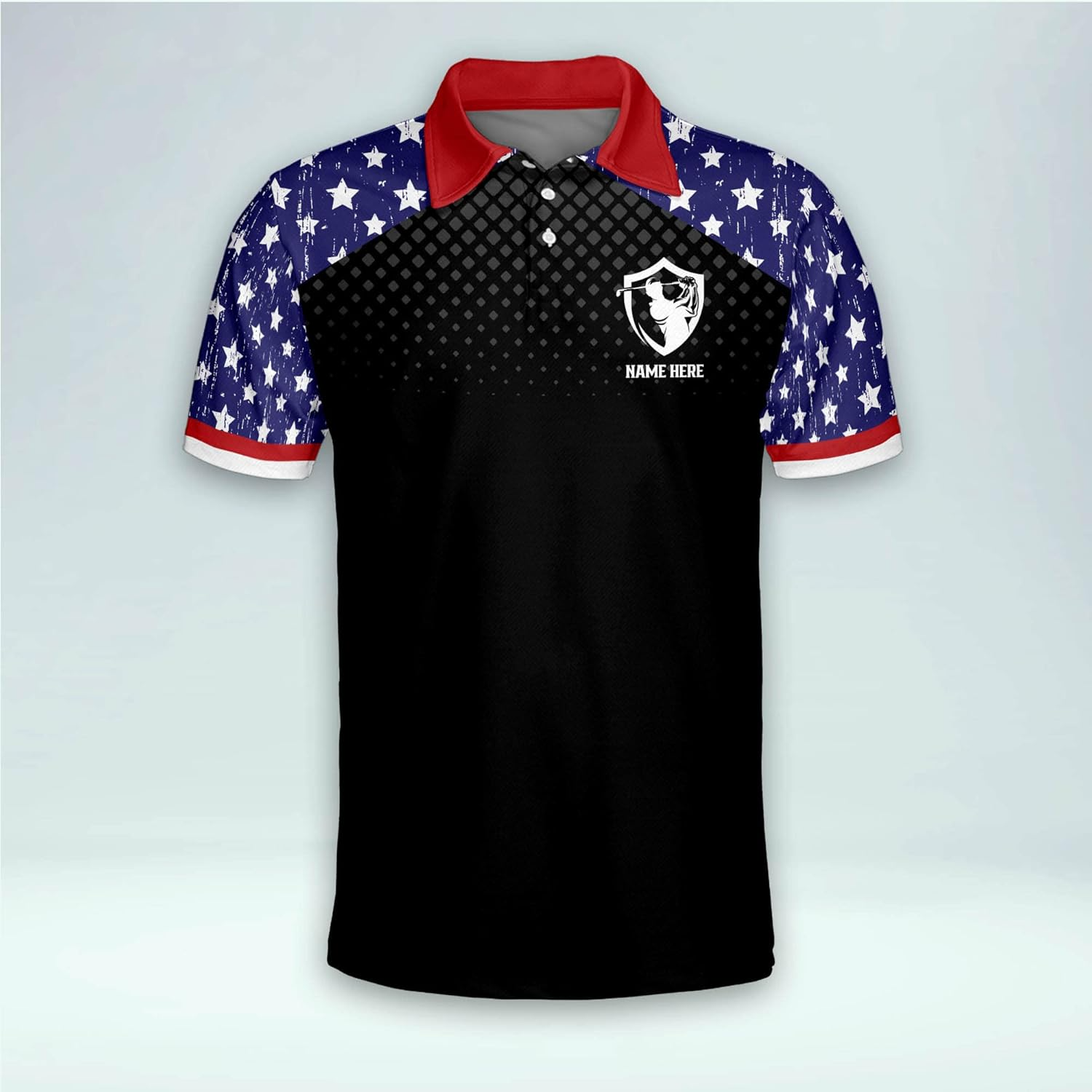 Swing Swear Look For Ball Repeat American Flag Custom Name Golf Polo Shirtol Golf Gift, Golfing Apparel