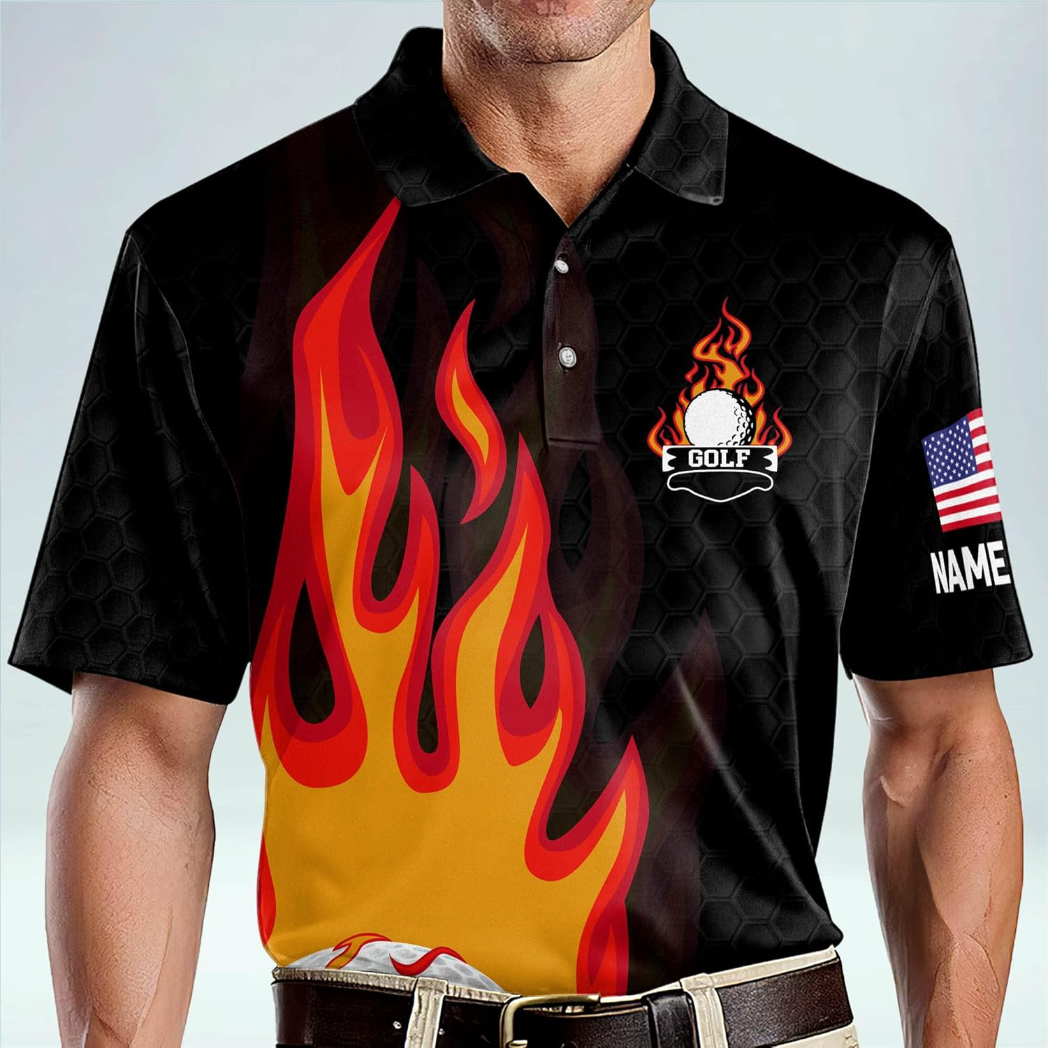 Swing Swear Look For Ball Repeat American Flag Custom Name Golf Polo Shirtlf Gift For Men, Golfing Apparel