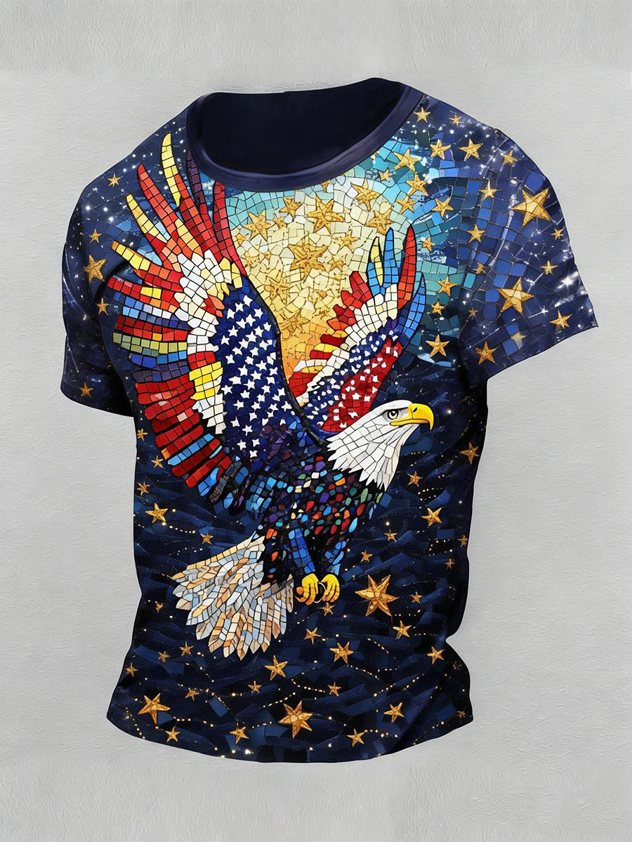 American Bald Eagle Mosaic Print Patriotic Golf Shirt, 4th Of July 250th Anniversary Golf Shirts For Men