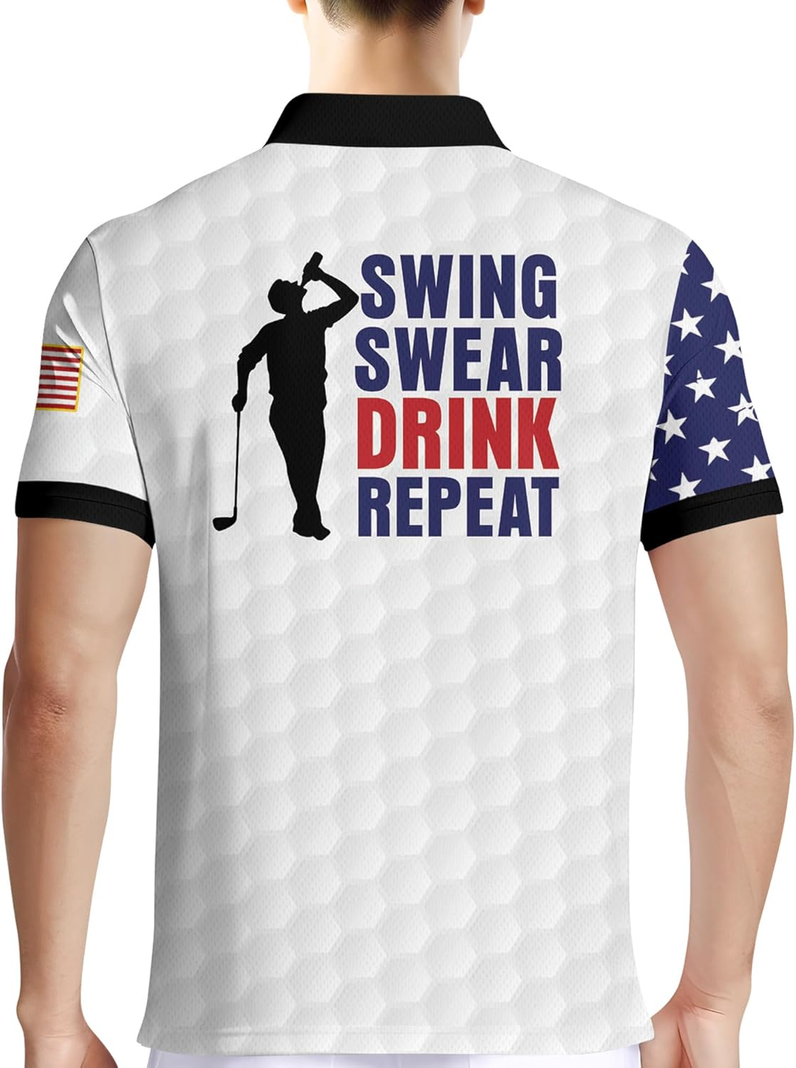 Swing Swear Drink Repeat Patriotic American Flag Golf Polo Shirtlf Gift For Men, Golf Shirts For Men
