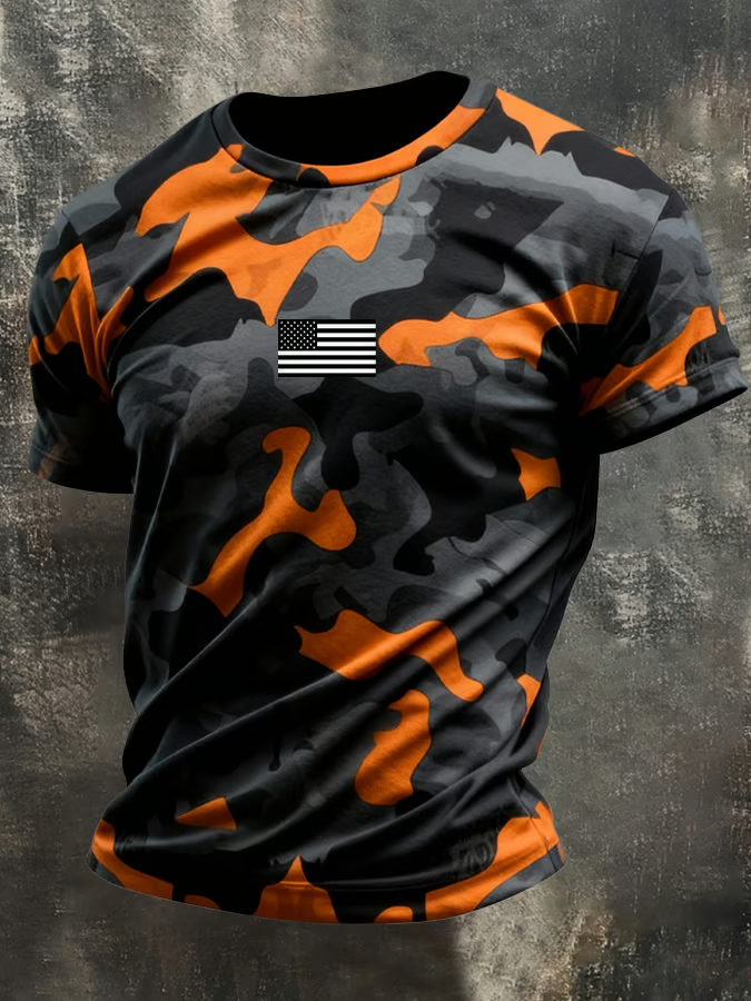 Retro Camouflage Patriotic Golf Shirt, 4th Of July Golf Shirt, Camo Golf Shirt, Golf T-Shirt, Polo For Men
