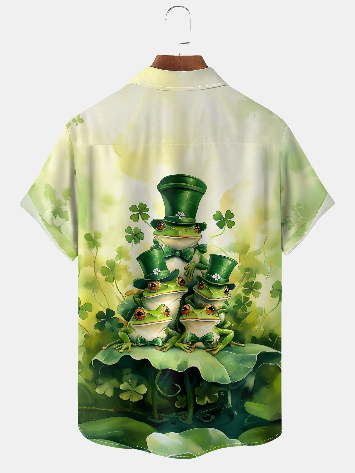 St. Patrick's Day Frog Family Four-Leaf Clover Green Hawaiian Golf Shirt, Tropical Vibe Men's Golf Shirt
