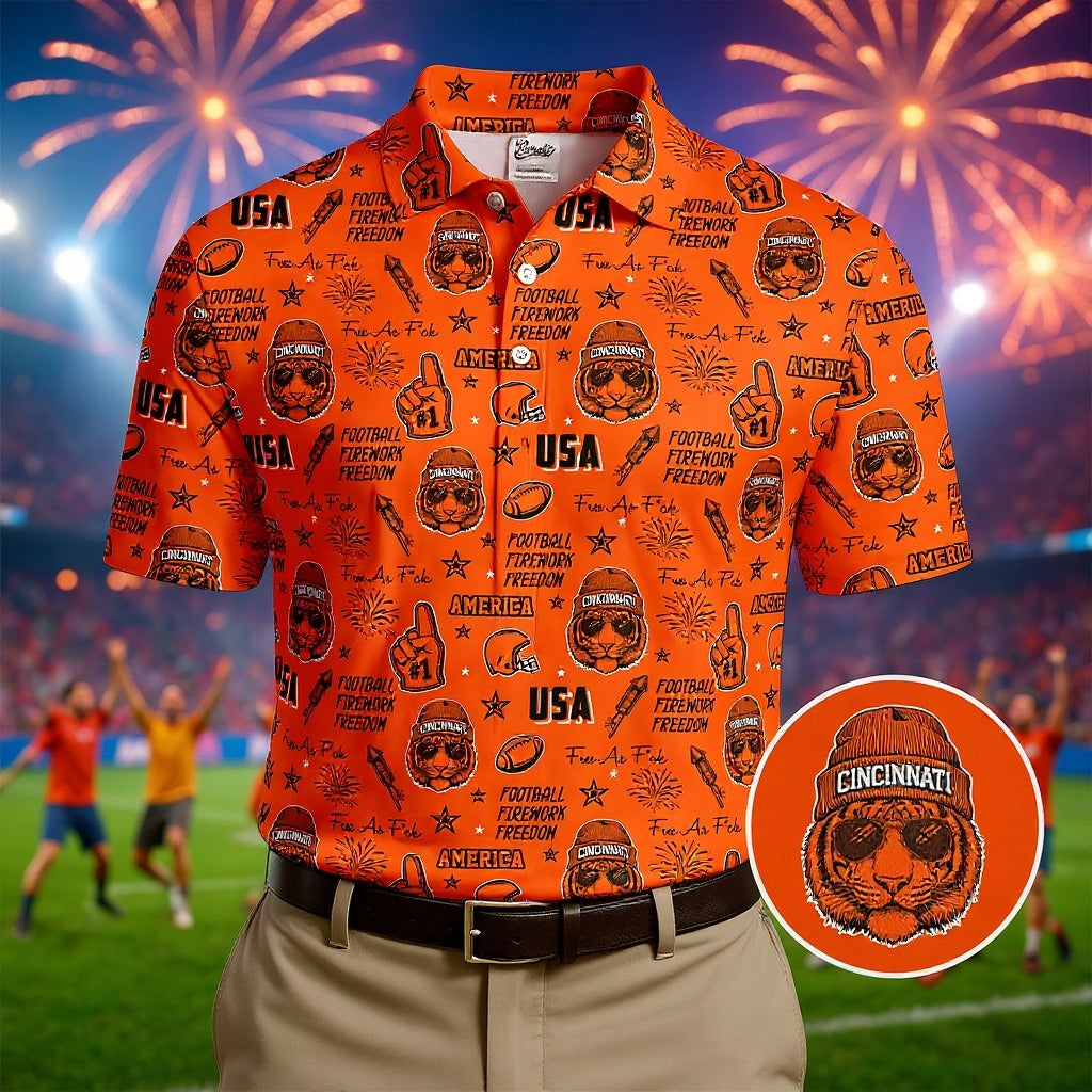 Bengal Tiger Head Orange And Black Sport Polo, American Football League Gift Ideas For Football Fans