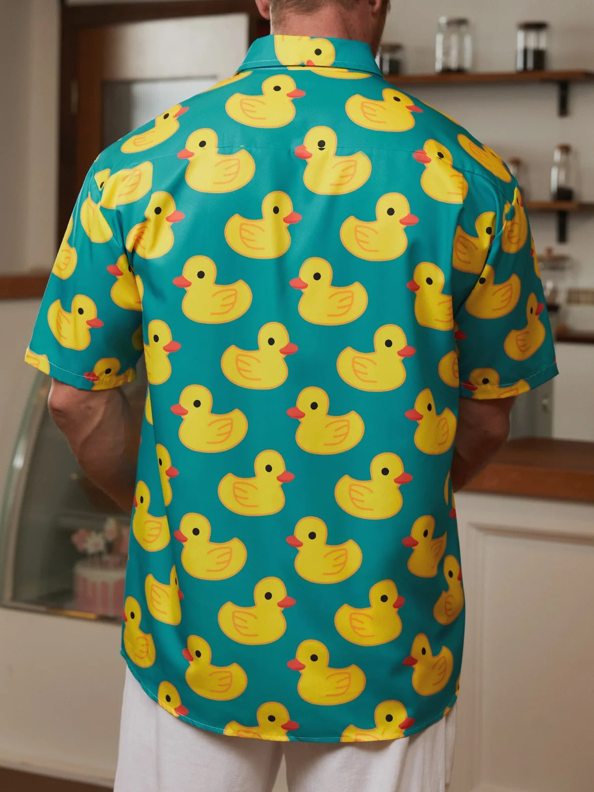 Yellow Ducks Seamless Pattern Hawaiian Golf Shirt,  Men's Golf Shirt, Tropical Vibe Funny Golf Shirt