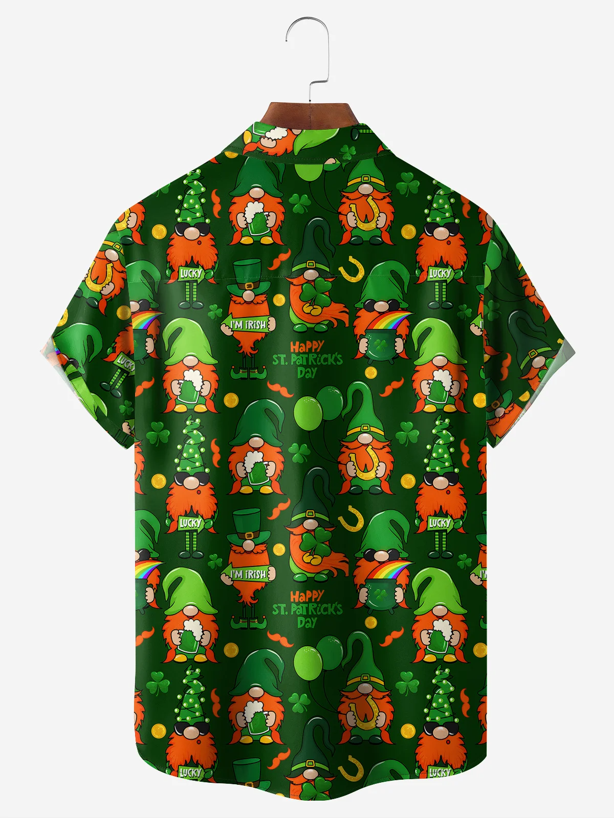 Green Irish St. Patrick's Day Lucky Clover Gold Coins Hawaiian Golf Shirt, Tropical Vibe Men's Golf Shirt