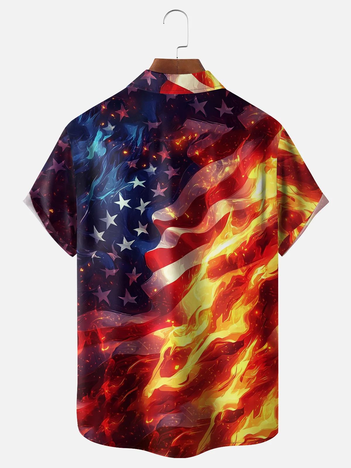 American Independence Day US Flag On Fire Hawaiian Golf Shirt, 250th Anniversary Tropical Vibe Men's Golf Shirt