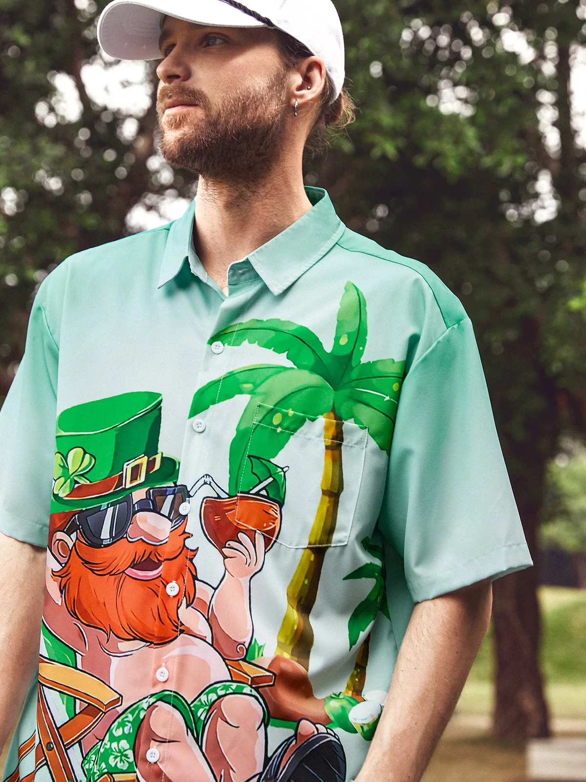 Green St. Patrick's Day Lucky Clover Tropical Vibe Hawaiian Golf Shirt,  Men's Golf Shirt, Funny St Patricks Day Shirts