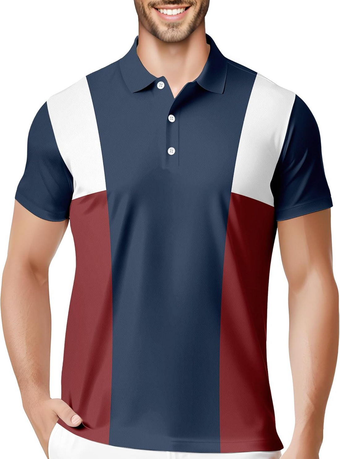 Red White Blue Color Block Funny Swing Golf Polo Shirtlf Gift For Men, Golf Shirts For Men