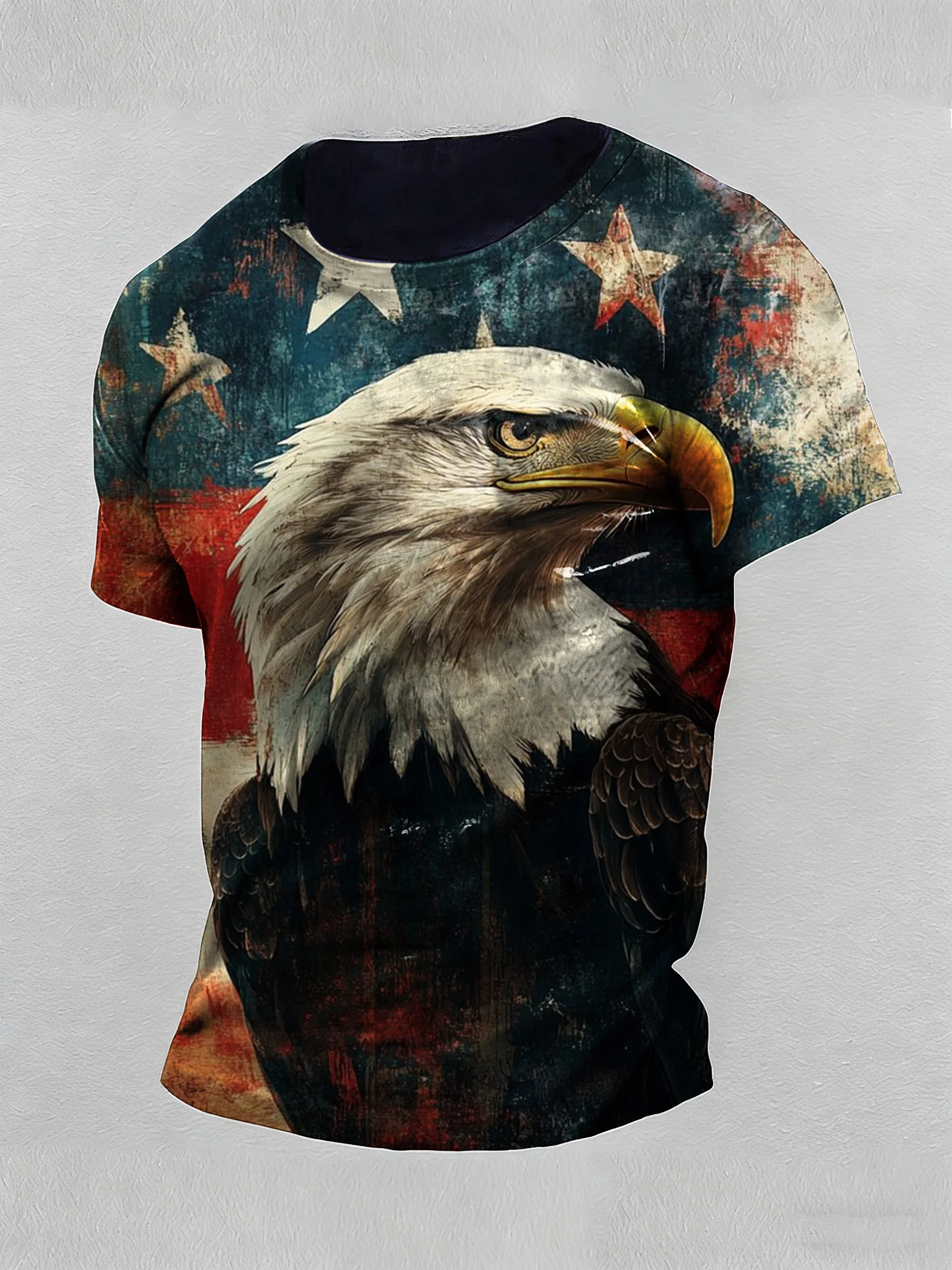 American Bald Eagle Distressed Painted Style Patriotic Golf Shirt, 4th Of July 250th Anniversary Golf Shirts For Men