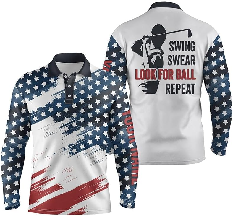 Swing Swear Look For Ball Repeat American Flag Custom Name Golf Polo Shirtlf Gift For Men