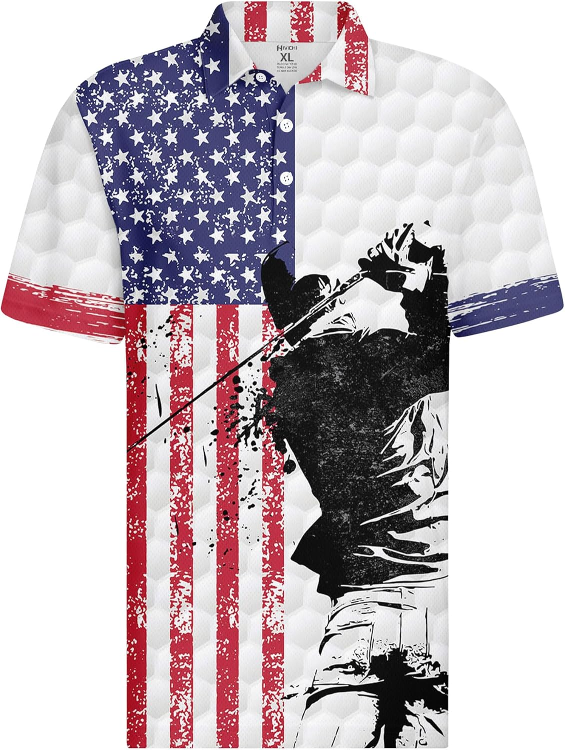 American Flag 50 Stars Patriotic Funny Swing Golf Polo Shirtlf Gift For Men, Golf Shirts For Men