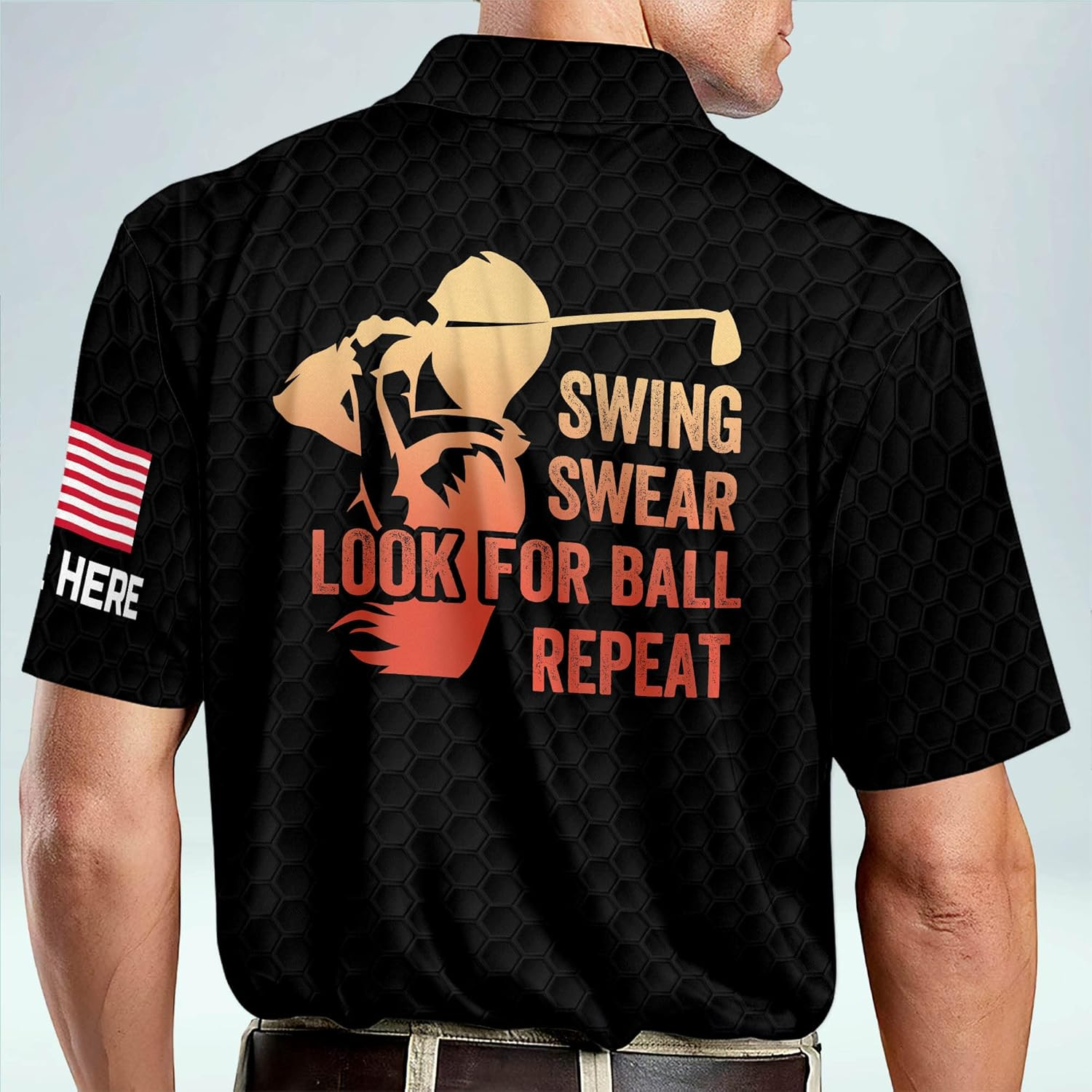 Swing Swear Look For Ball Repeat American Flag Custom Name Golf Polo Shirtlf Gift For Men, Golfing Apparel