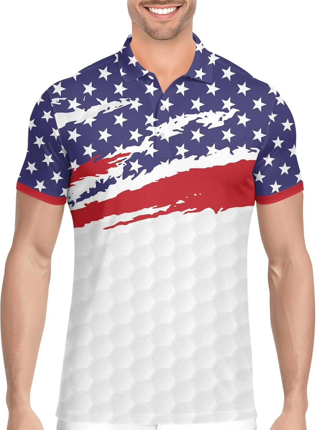 Red, White and Blue American Flag Patriotic Golf Polo Shirtlf Gift For Men, Golf Shirts For Men
