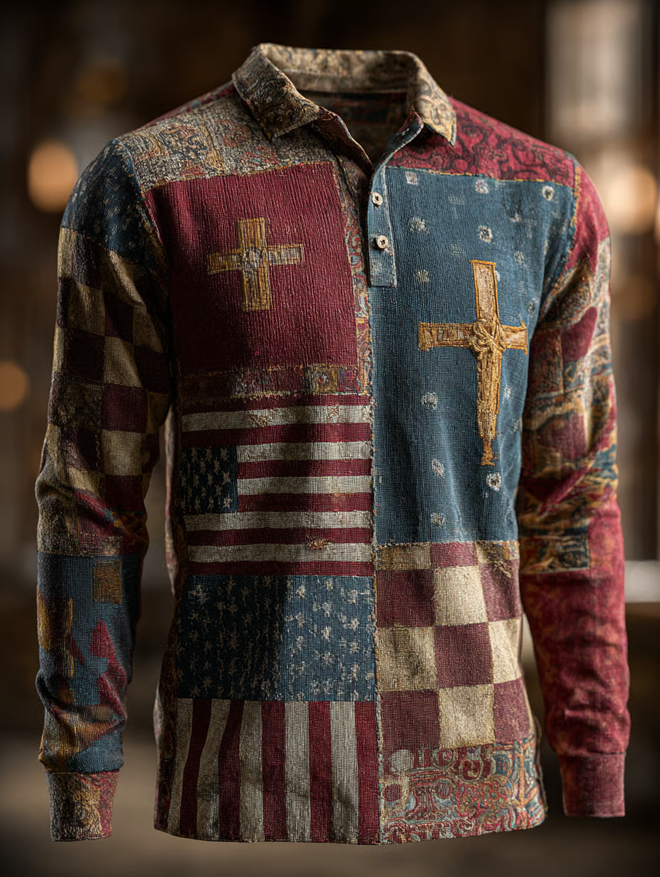 Red And White Checkered Vintage American Flag Polo ShirtFor Men, 250th Anniversary Patriotic Golf Shirts