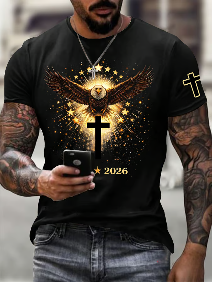 1776-2026 Faith Cross US Bald Eagle Black Golf Shirt, Patriotic Golf Shirt, 4th Of July Golf Shirts For Men