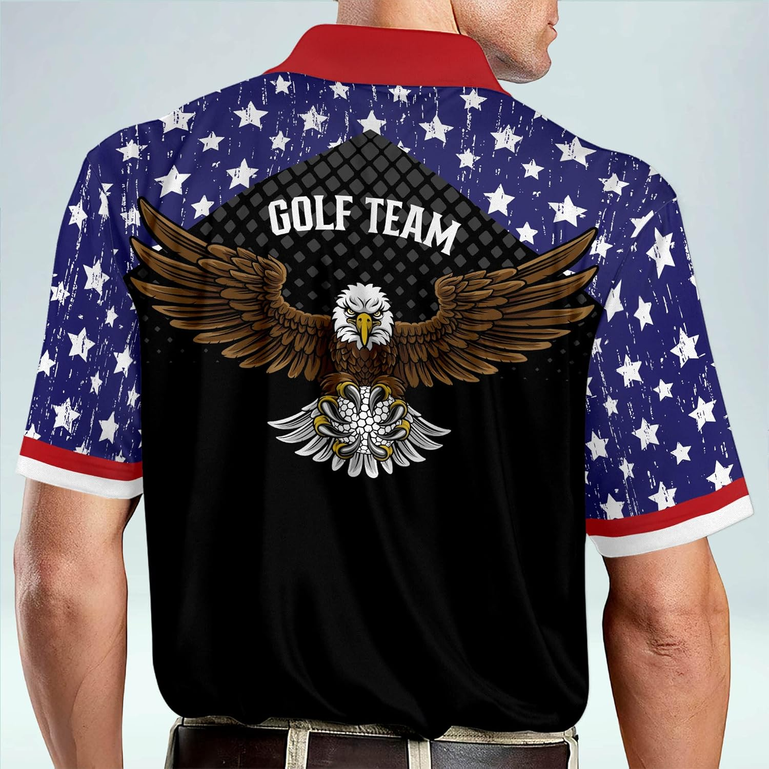 Swing Swear Look For Ball Repeat American Flag Custom Name Golf Polo Shirtol Golf Gift, Golfing Apparel