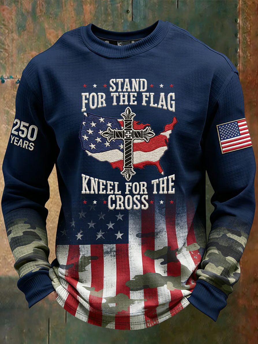Stand For The Flag Faith Cross US Flag Camo Patriotic Golf Shirt, 4th Of July 250 Years Golf Shirts For Men