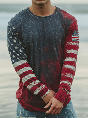 Distressed Painted American Flag Pattern Patriotic Golf Shirt, 4th Of July 250 Years Pride Golf Shirts For Men