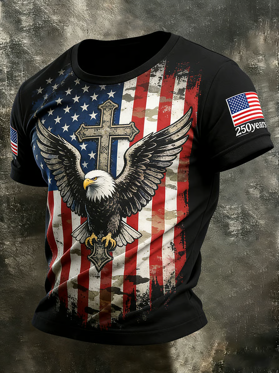 Faith Cross US 250th Anniversary Camo Black Distressed Golf Shirt, Patriotic Golf Shirt, 4th Of July Golf Shirt