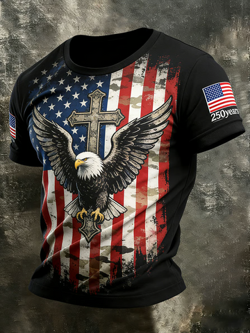 Faith Cross US 250th Anniversary Camo Black Distressed Golf Shirt, Patriotic Golf Shirt, 4th Of July Golf Shirt