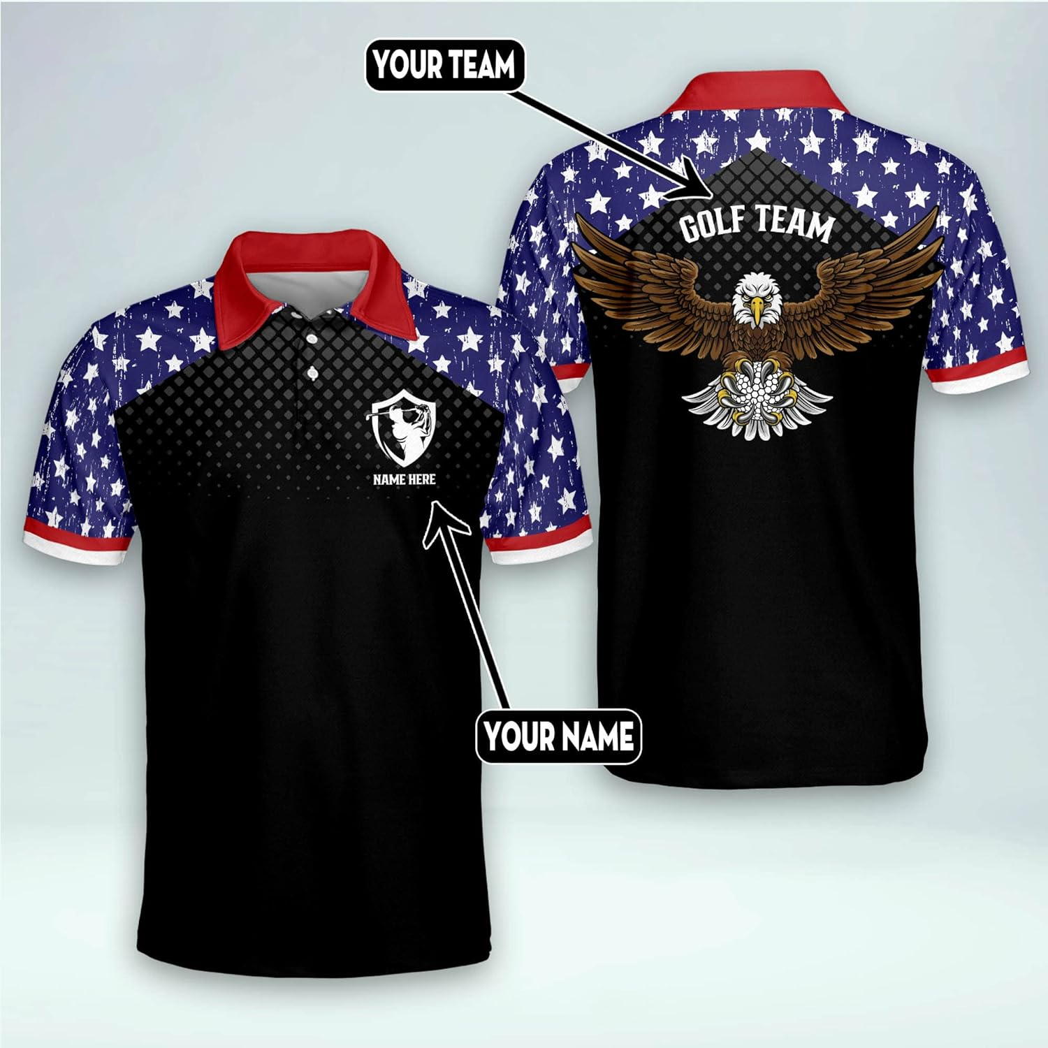 Swing Swear Look For Ball Repeat American Flag Custom Name Golf Polo Shirtol Golf Gift, Golfing Apparel