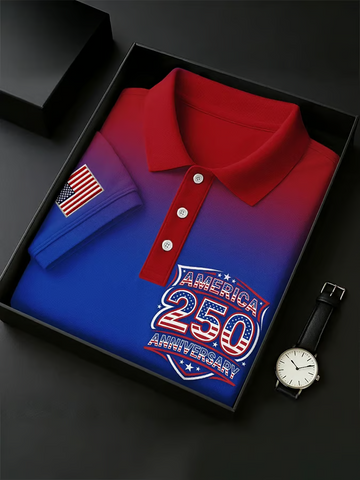 American 250 Anniversary Red And Blue Patriotic Golf Shirt, 4th Of July Golf Shirts For Men