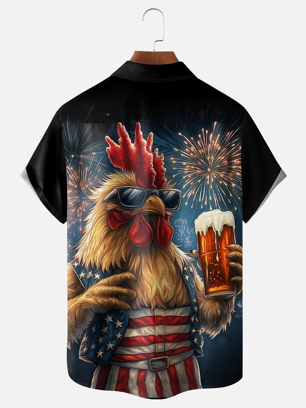 Rooster Beer USA Patriotic Hawaiian Golf Shirt, 250th Anniversary Tropical Vibe Men's Golf Shirt