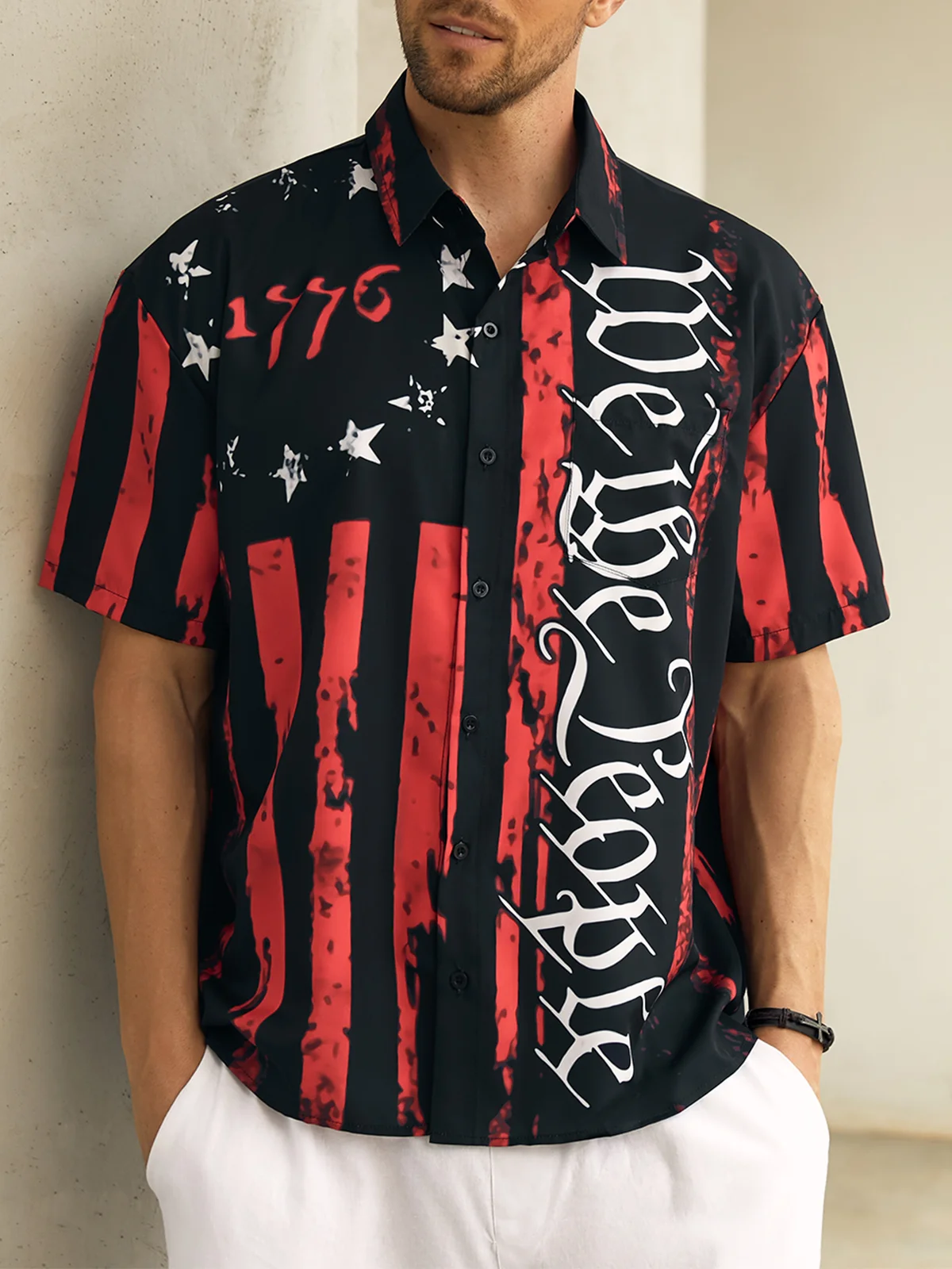 1776 We The People Red And Black Hawaiian Golf Shirt, 250th Anniversary Tropical Vibe Men's Golf Shirt